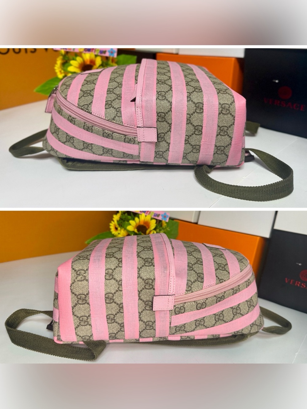 GUCCI w/COA Euc Kids Striped GG Supreme Canvas Backpack - Picture 12 of 17